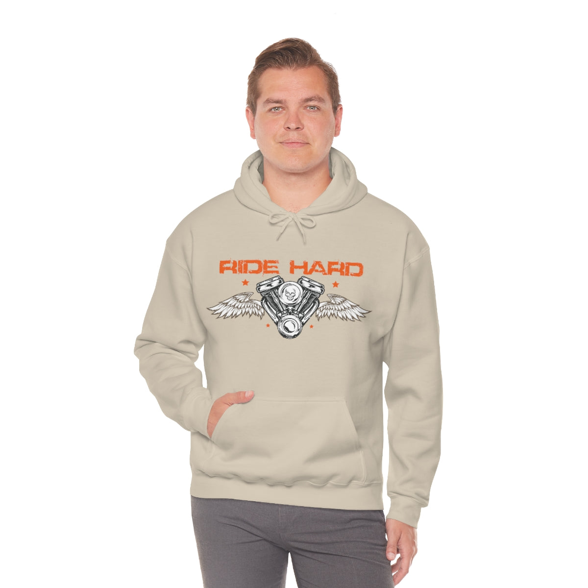 Ride Hard (Orange Letters) Unisex Heavy Blend™ Hooded Sweatshirt