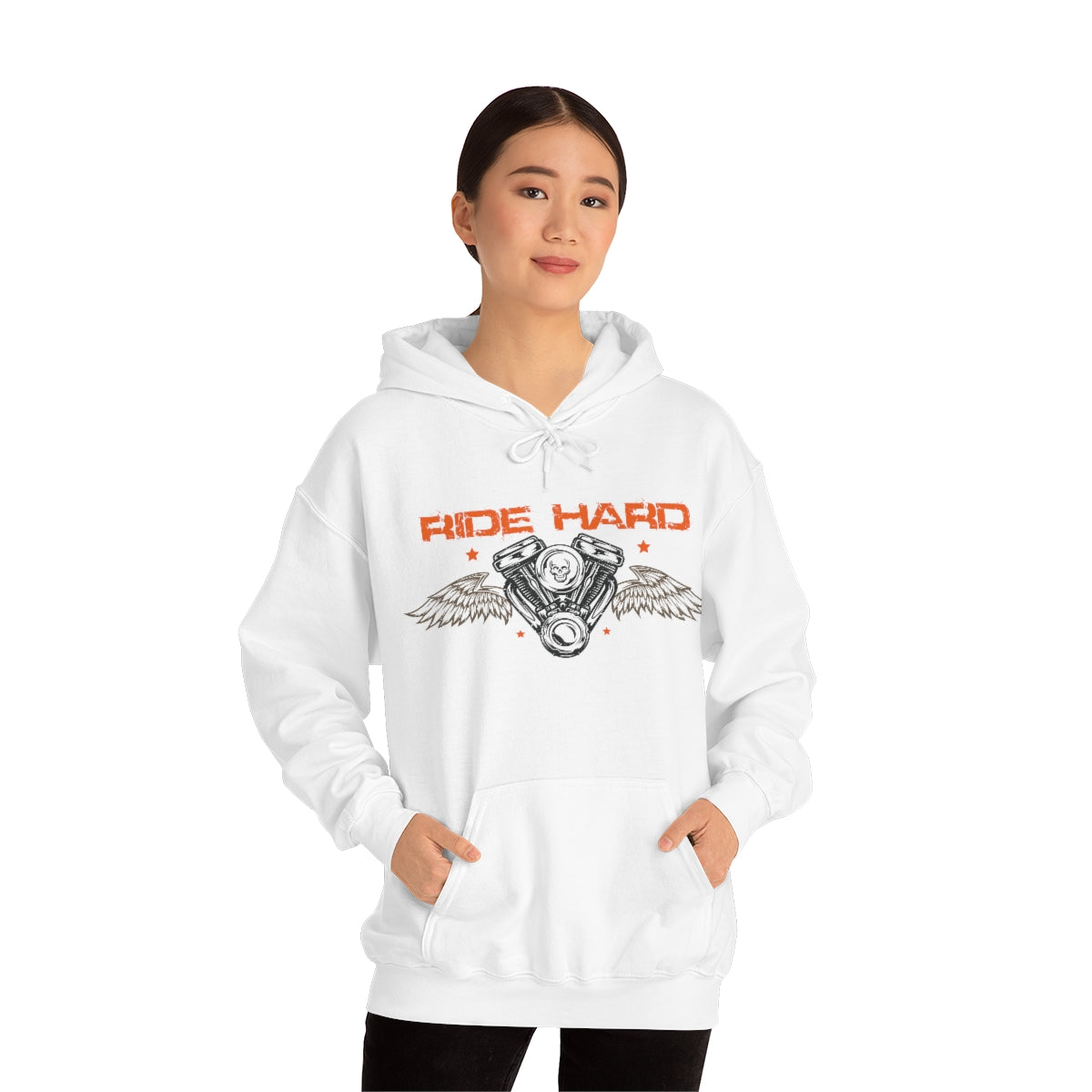 Ride Hard (Orange Letters) Unisex Heavy Blend™ Hooded Sweatshirt