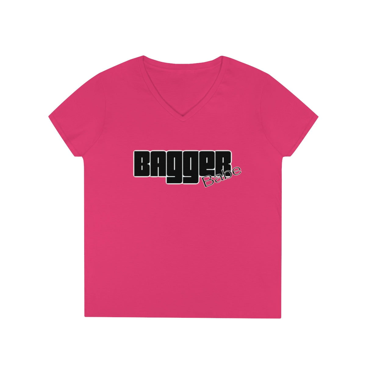 Ladies' V-Neck Bagger Babe T-Shirt (Black Letters)