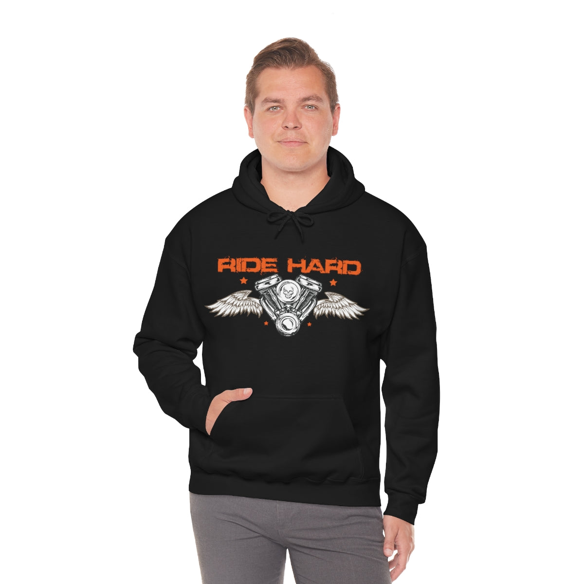 Ride Hard (Orange Letters) Unisex Heavy Blend™ Hooded Sweatshirt