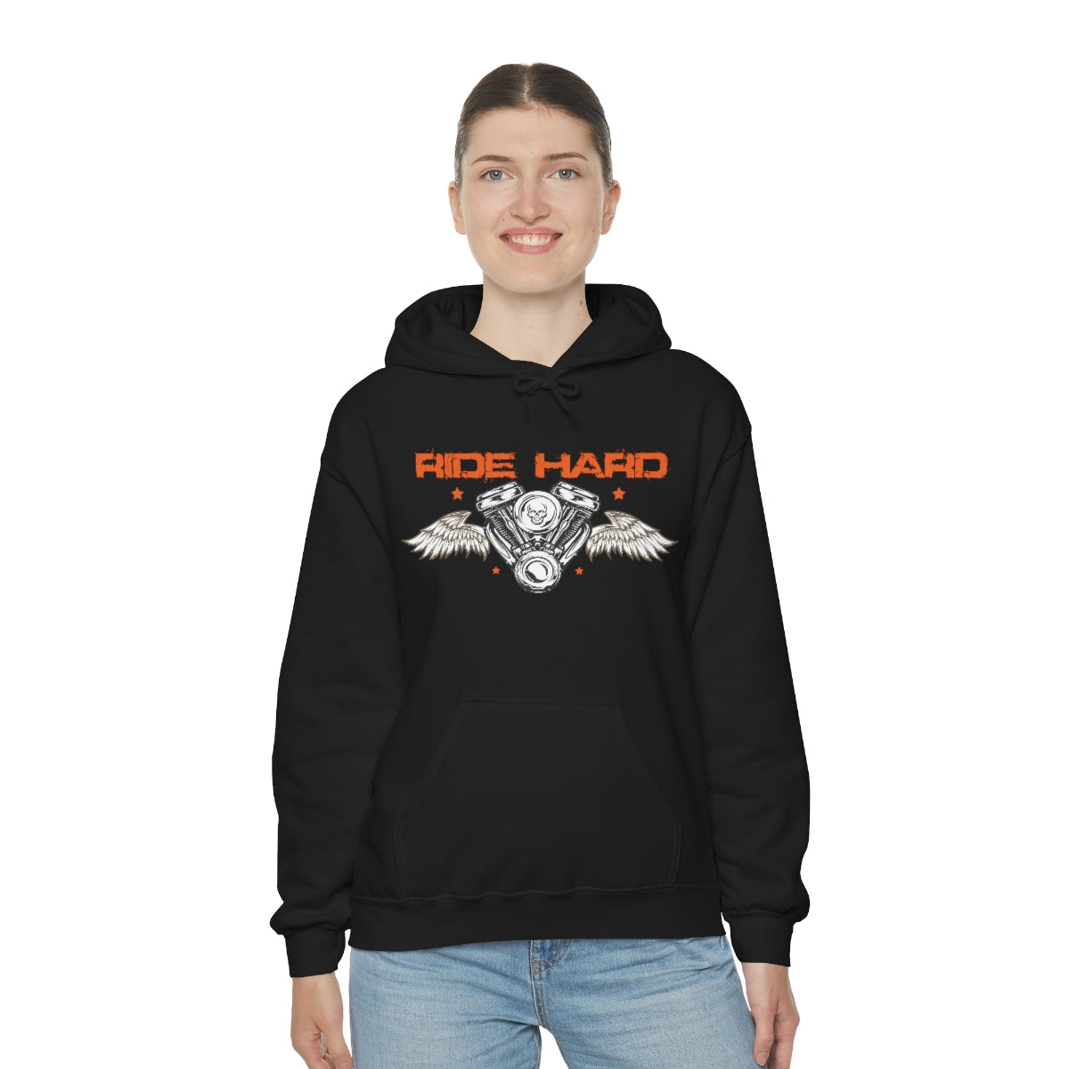 Ride Hard (Orange Letters) Unisex Heavy Blend™ Hooded Sweatshirt