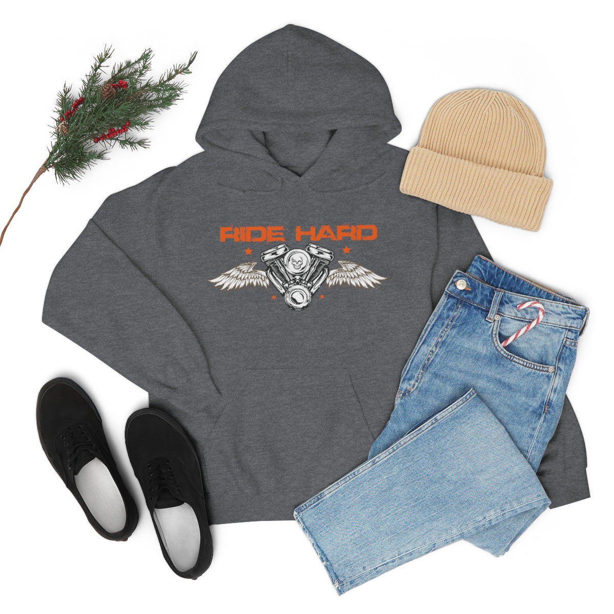 Ride Hard (Orange Letters) Unisex Heavy Blend™ Hooded Sweatshirt