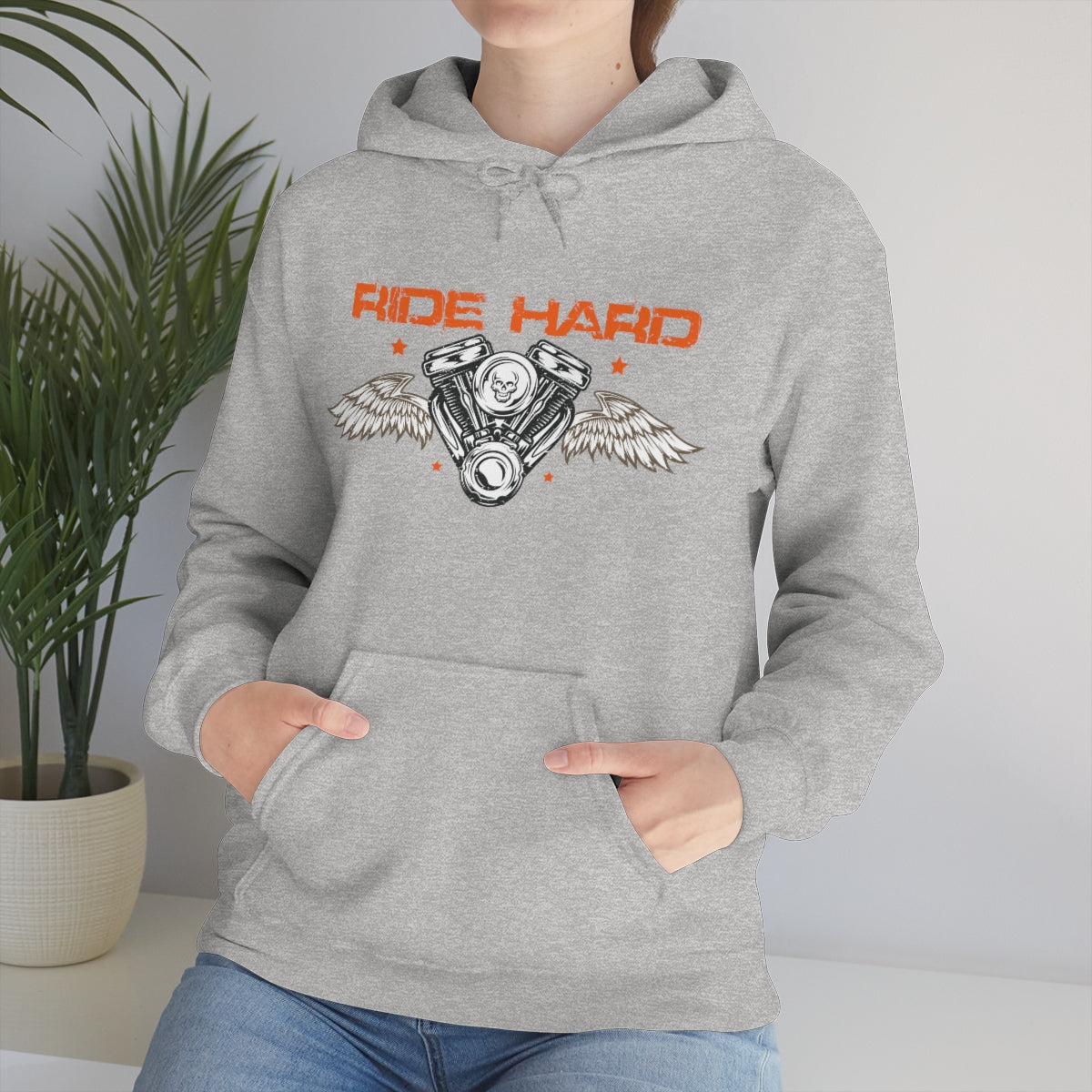 Ride Hard (Orange Letters) Unisex Heavy Blend™ Hooded Sweatshirt