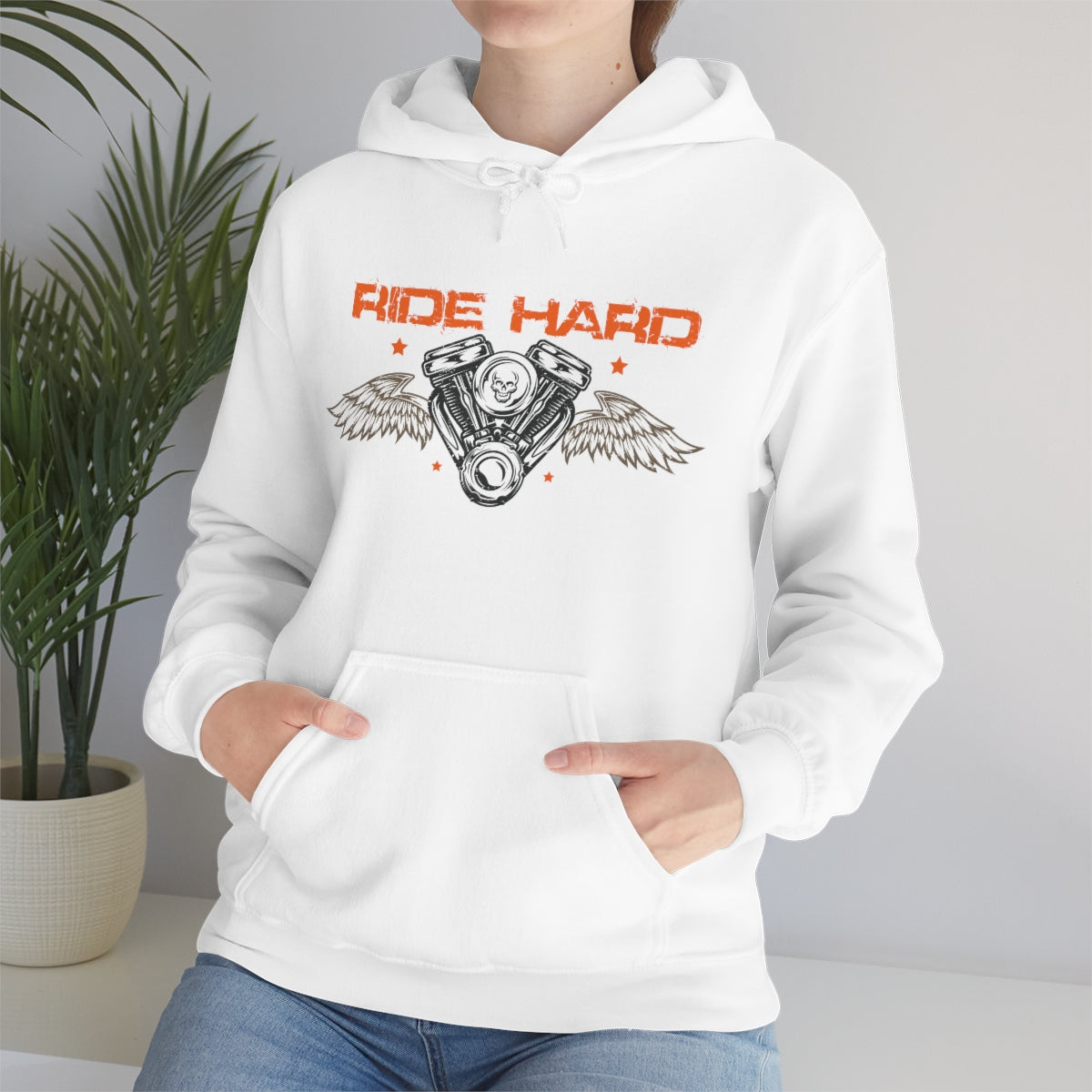 Ride Hard (Orange Letters) Unisex Heavy Blend™ Hooded Sweatshirt