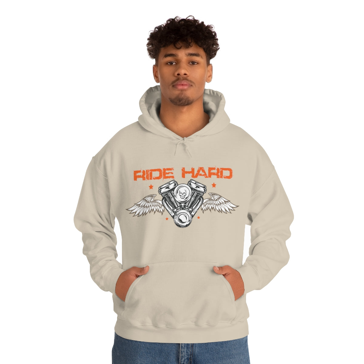 Ride Hard (Orange Letters) Unisex Heavy Blend™ Hooded Sweatshirt