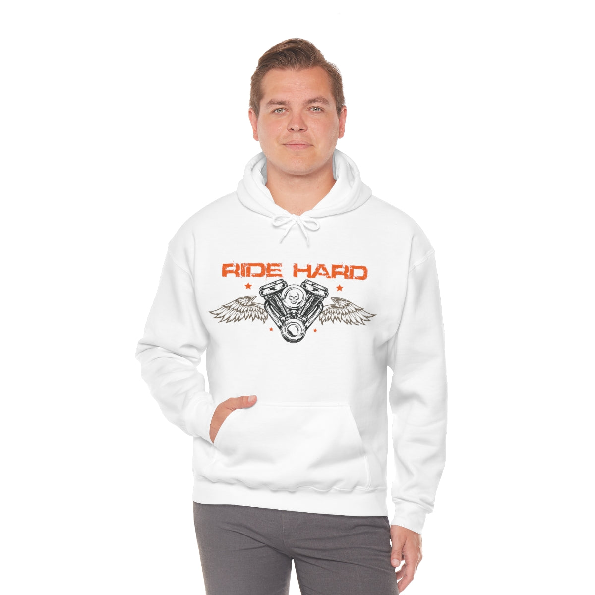 Ride Hard (Orange Letters) Unisex Heavy Blend™ Hooded Sweatshirt