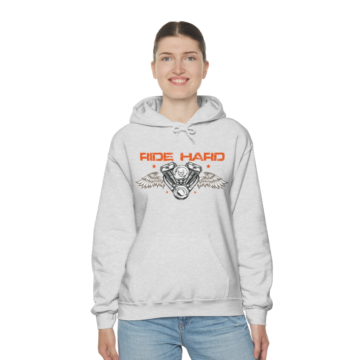 Ride Hard (Orange Letters) Unisex Heavy Blend™ Hooded Sweatshirt