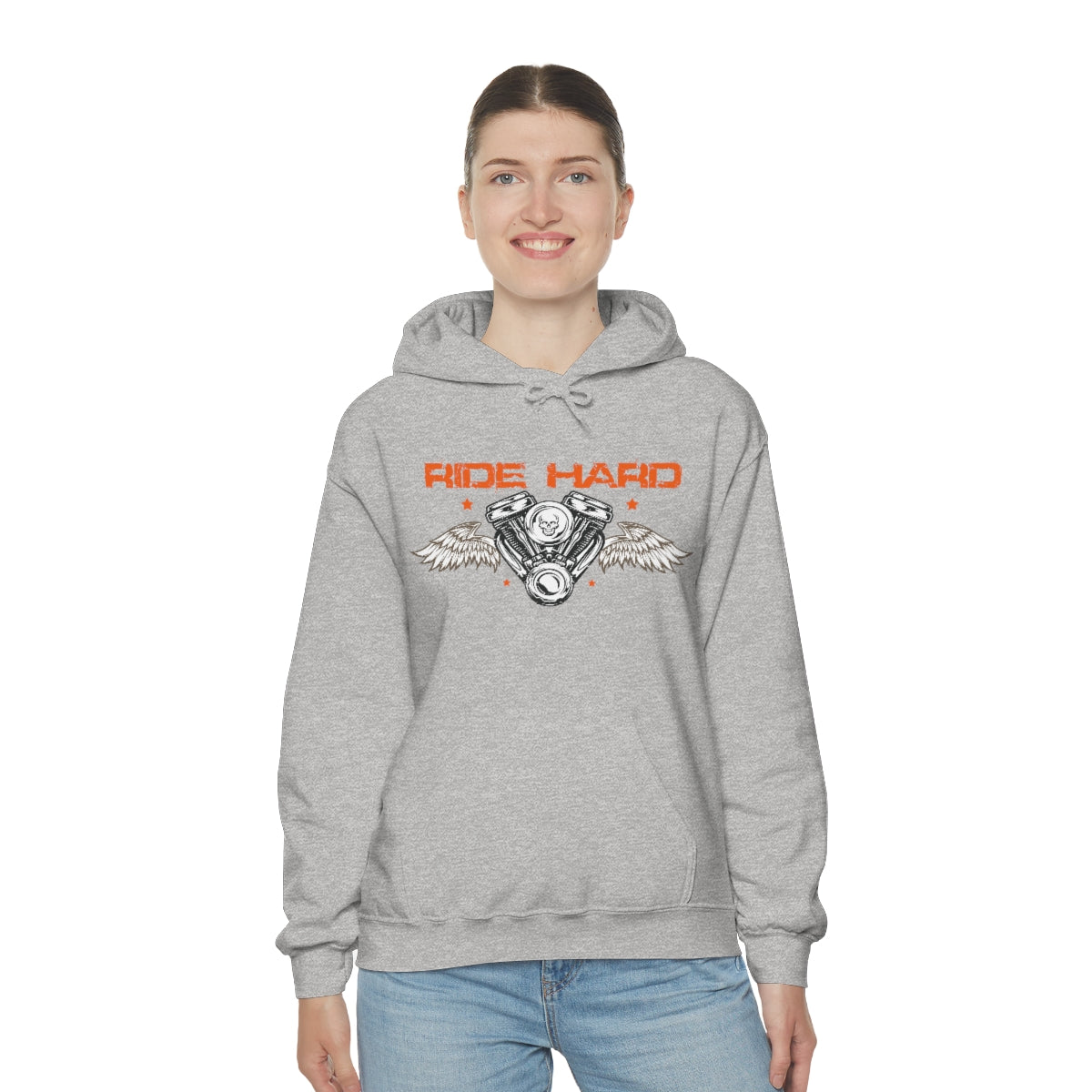 Ride Hard (Orange Letters) Unisex Heavy Blend™ Hooded Sweatshirt