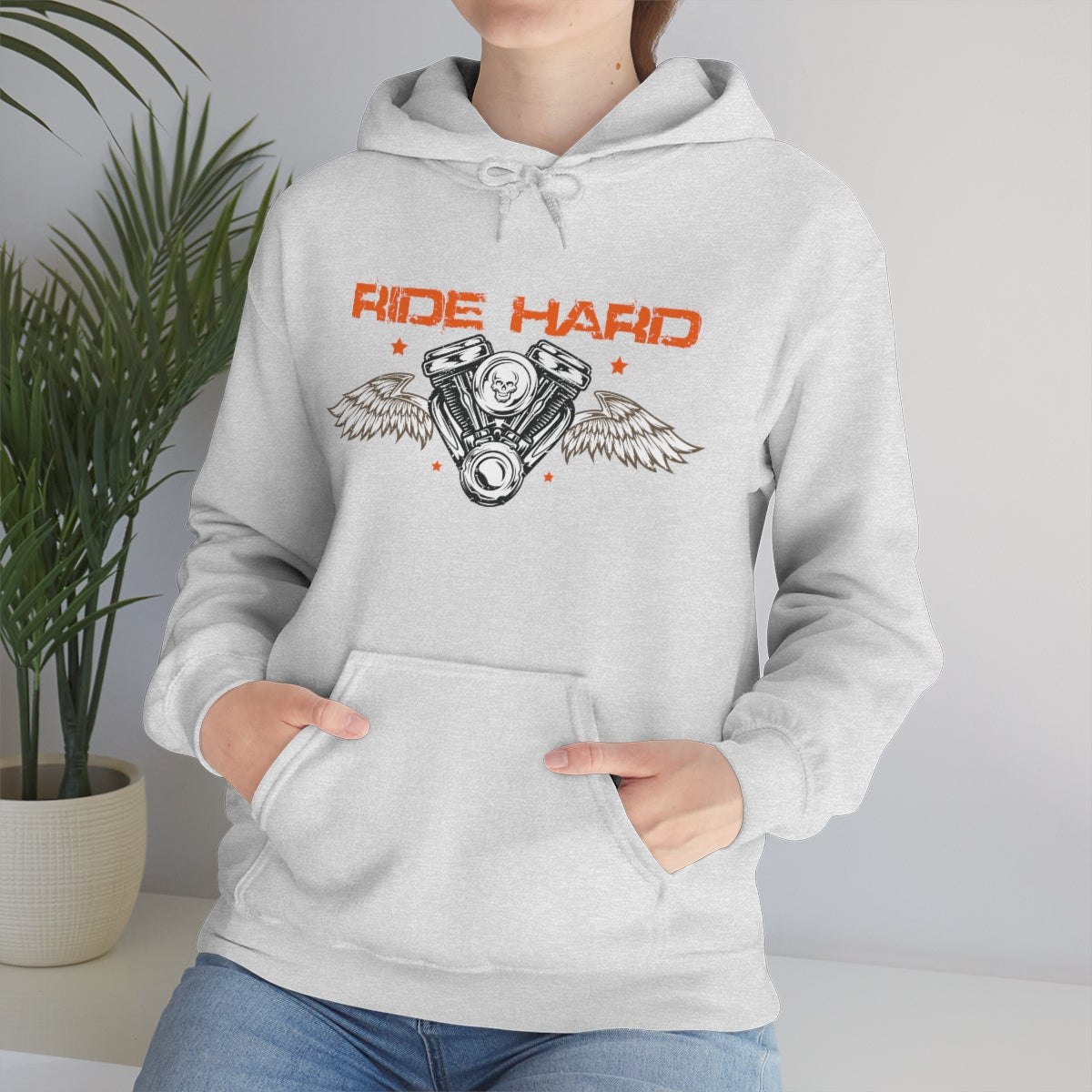 Ride Hard (Orange Letters) Unisex Heavy Blend™ Hooded Sweatshirt