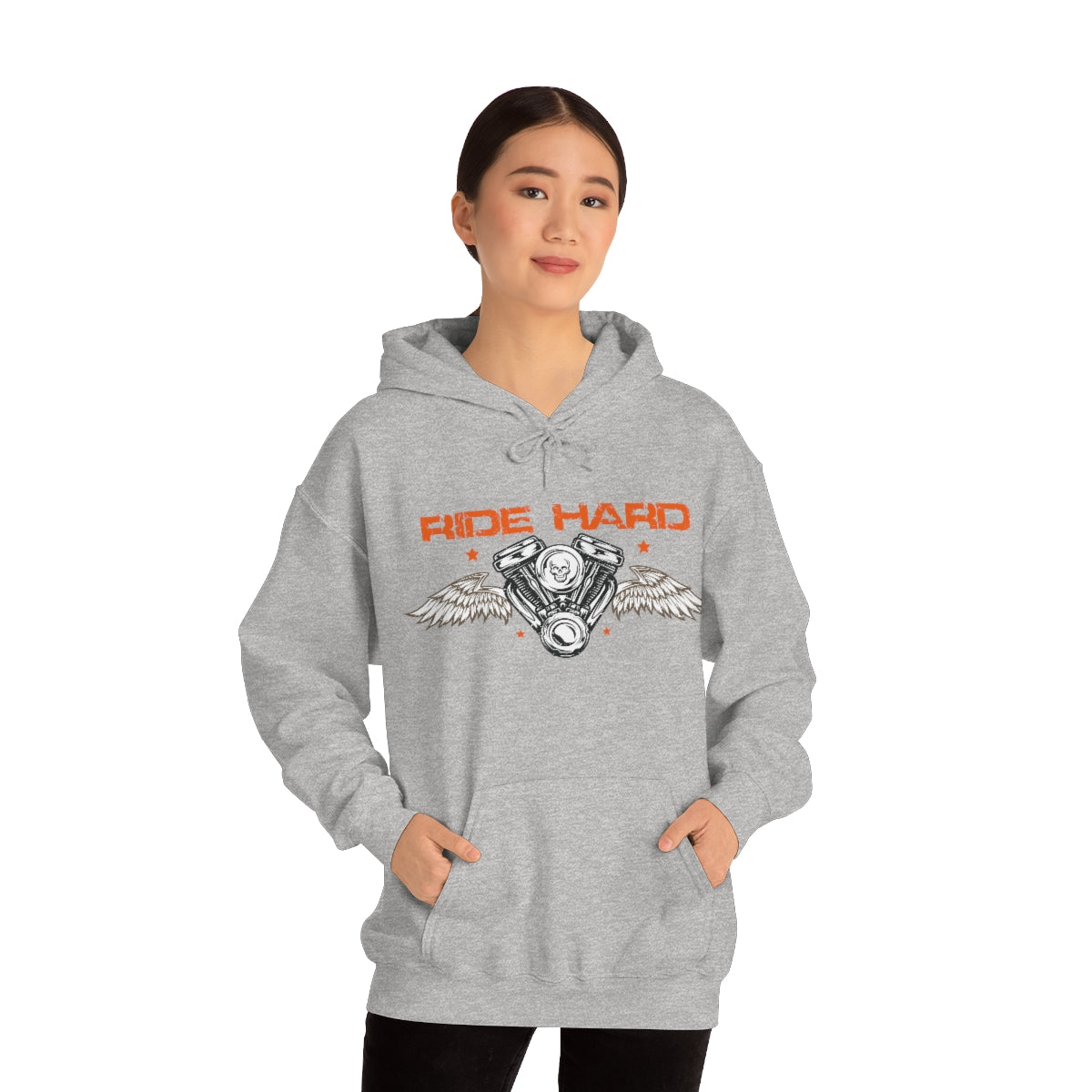Ride Hard (Orange Letters) Unisex Heavy Blend™ Hooded Sweatshirt