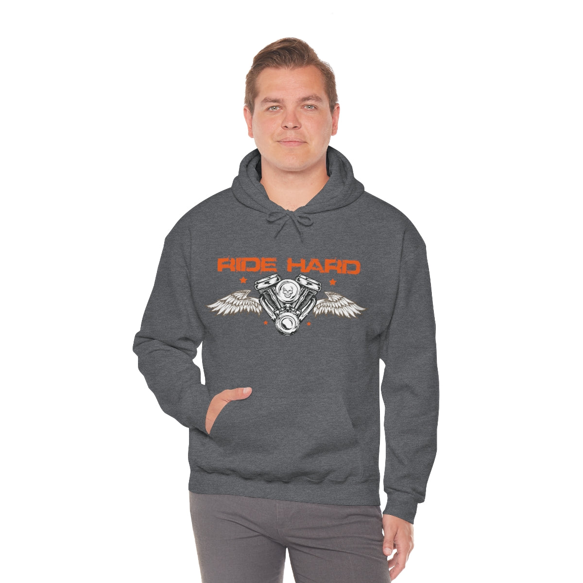 Ride Hard (Orange Letters) Unisex Heavy Blend™ Hooded Sweatshirt