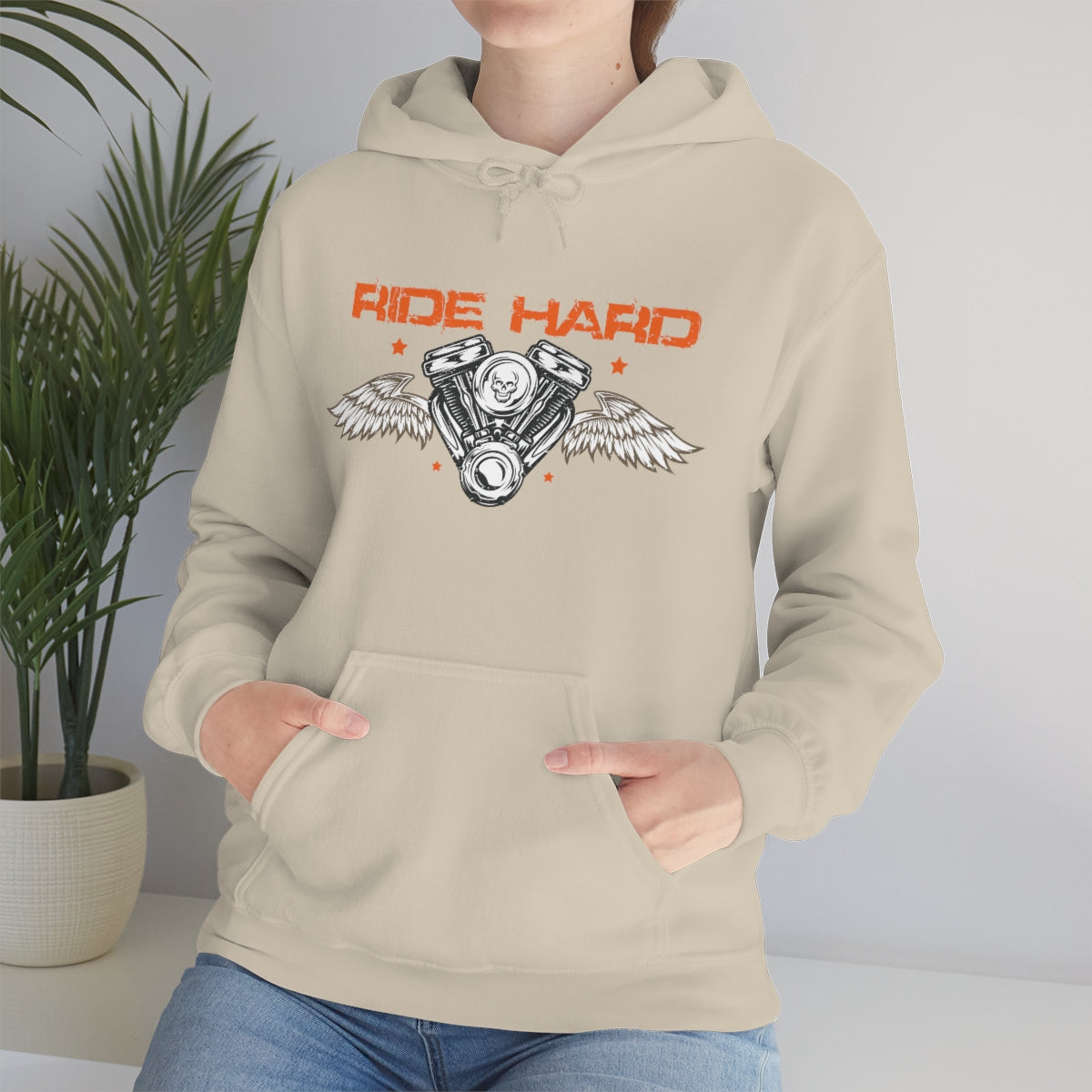 Ride Hard (Orange Letters) Unisex Heavy Blend™ Hooded Sweatshirt