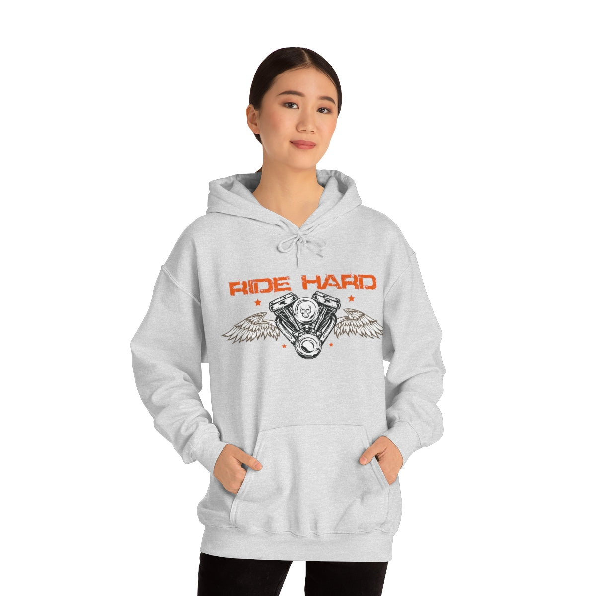 Ride Hard (Orange Letters) Unisex Heavy Blend™ Hooded Sweatshirt
