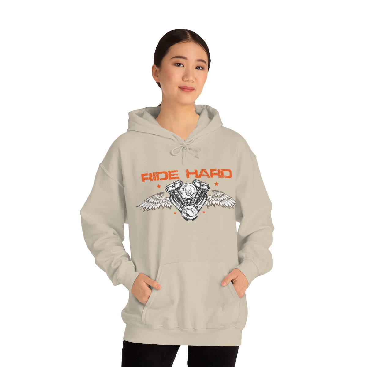 Ride Hard (Orange Letters) Unisex Heavy Blend™ Hooded Sweatshirt