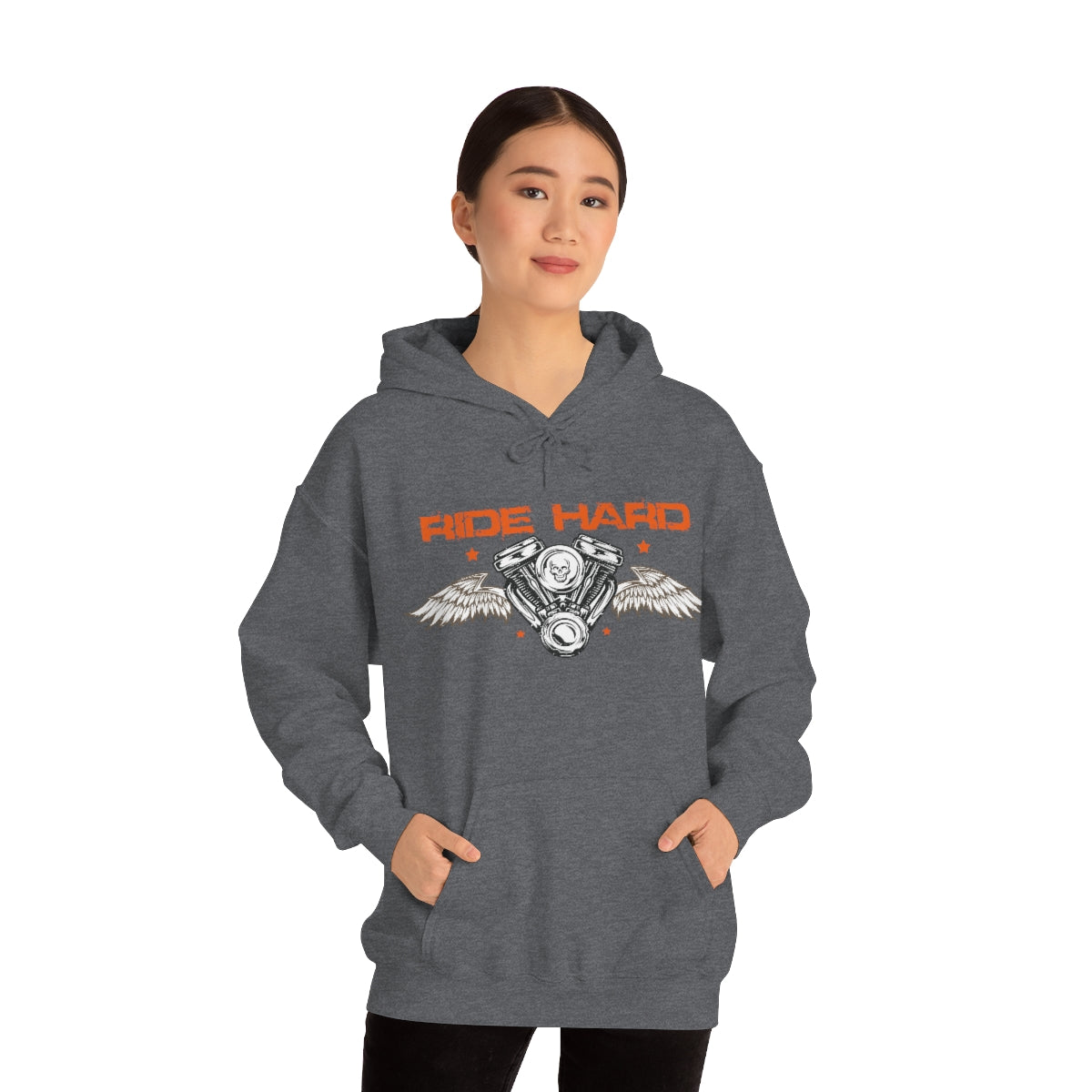 Ride Hard (Orange Letters) Unisex Heavy Blend™ Hooded Sweatshirt