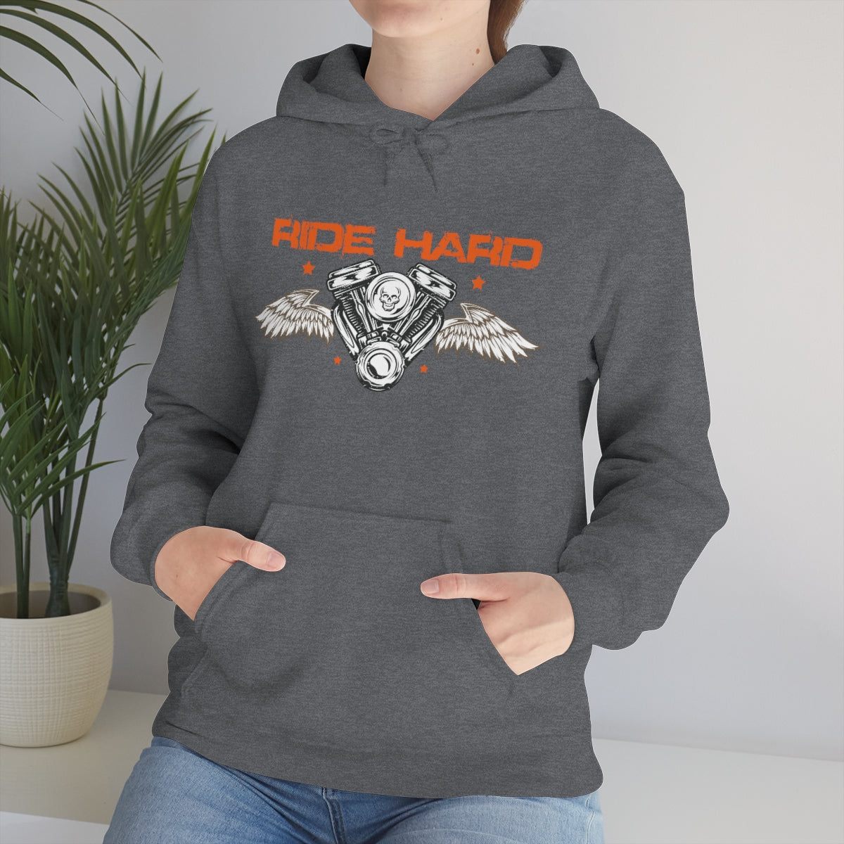 Ride Hard (Orange Letters) Unisex Heavy Blend™ Hooded Sweatshirt