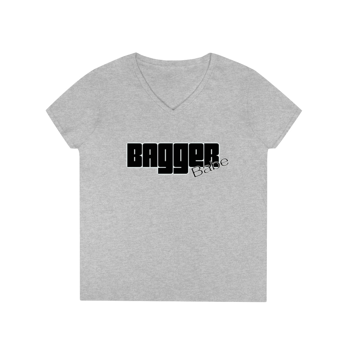 Ladies' V-Neck Bagger Babe T-Shirt (Black Letters)