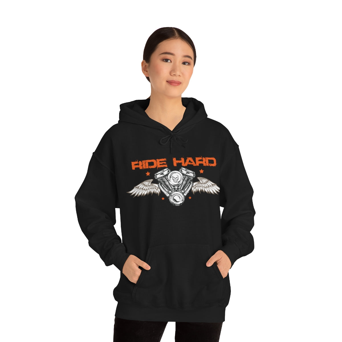 Ride Hard (Orange Letters) Unisex Heavy Blend™ Hooded Sweatshirt
