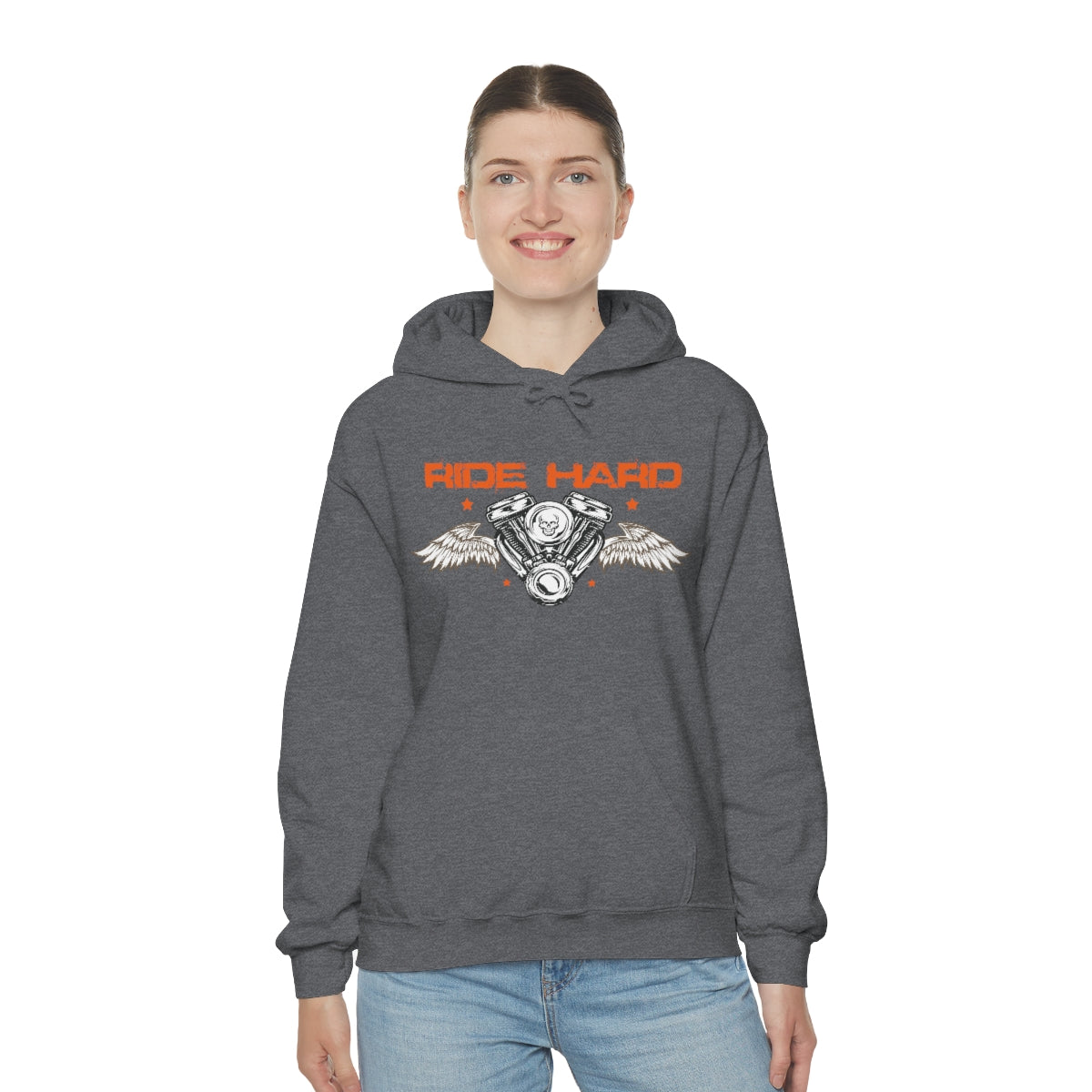 Ride Hard (Orange Letters) Unisex Heavy Blend™ Hooded Sweatshirt