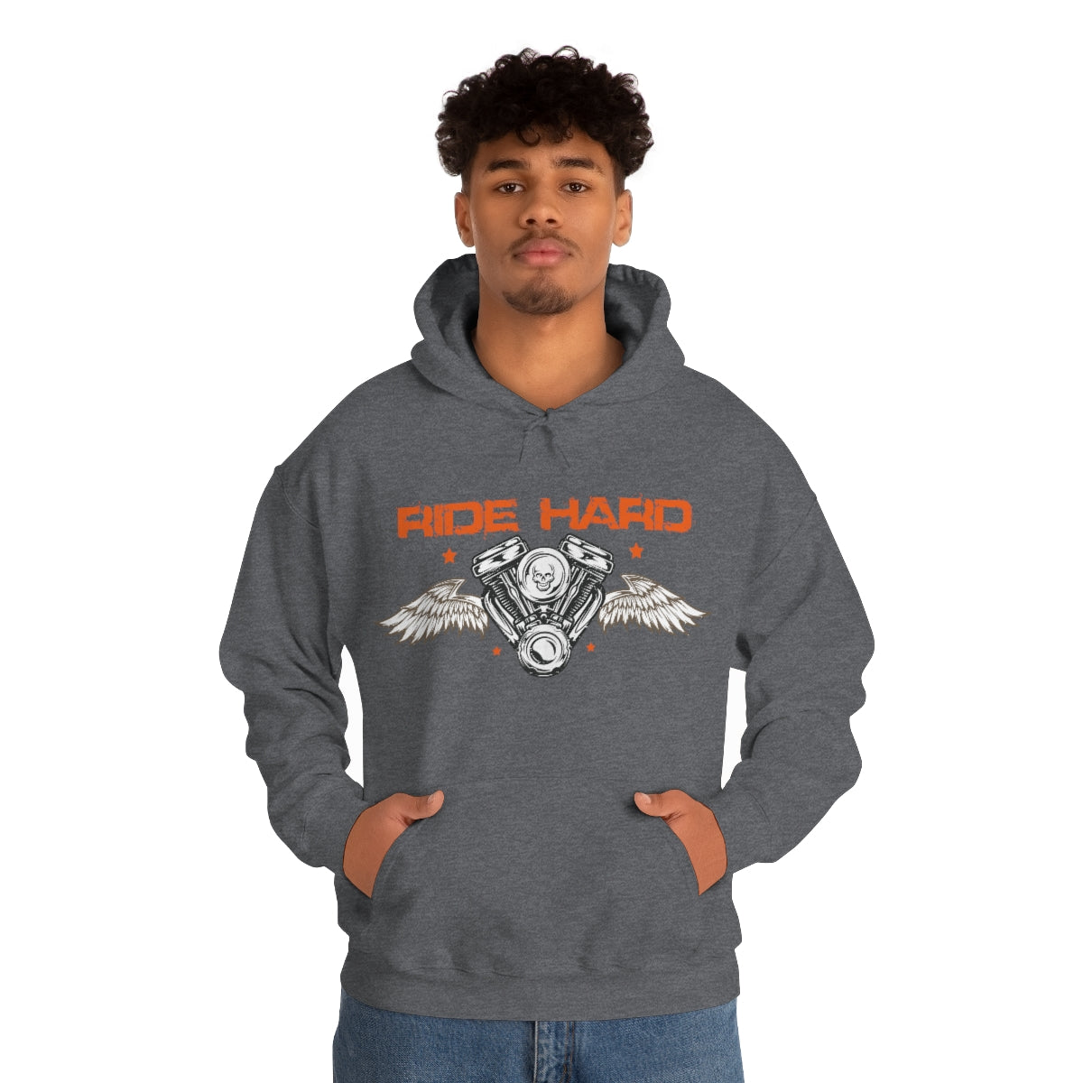 Ride Hard (Orange Letters) Unisex Heavy Blend™ Hooded Sweatshirt