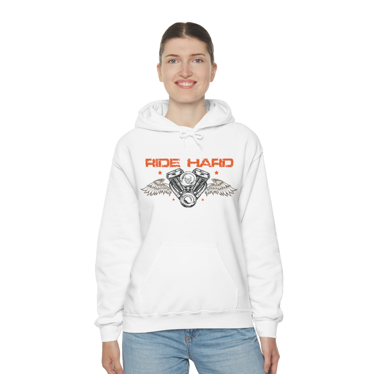 Ride Hard (Orange Letters) Unisex Heavy Blend™ Hooded Sweatshirt