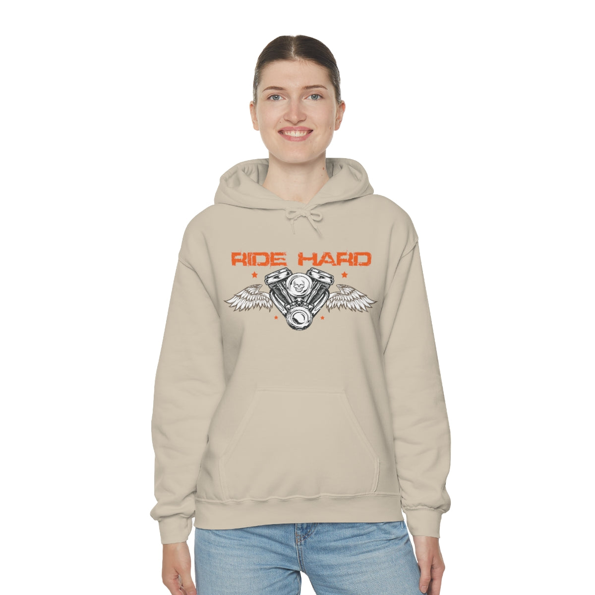 Ride Hard (Orange Letters) Unisex Heavy Blend™ Hooded Sweatshirt