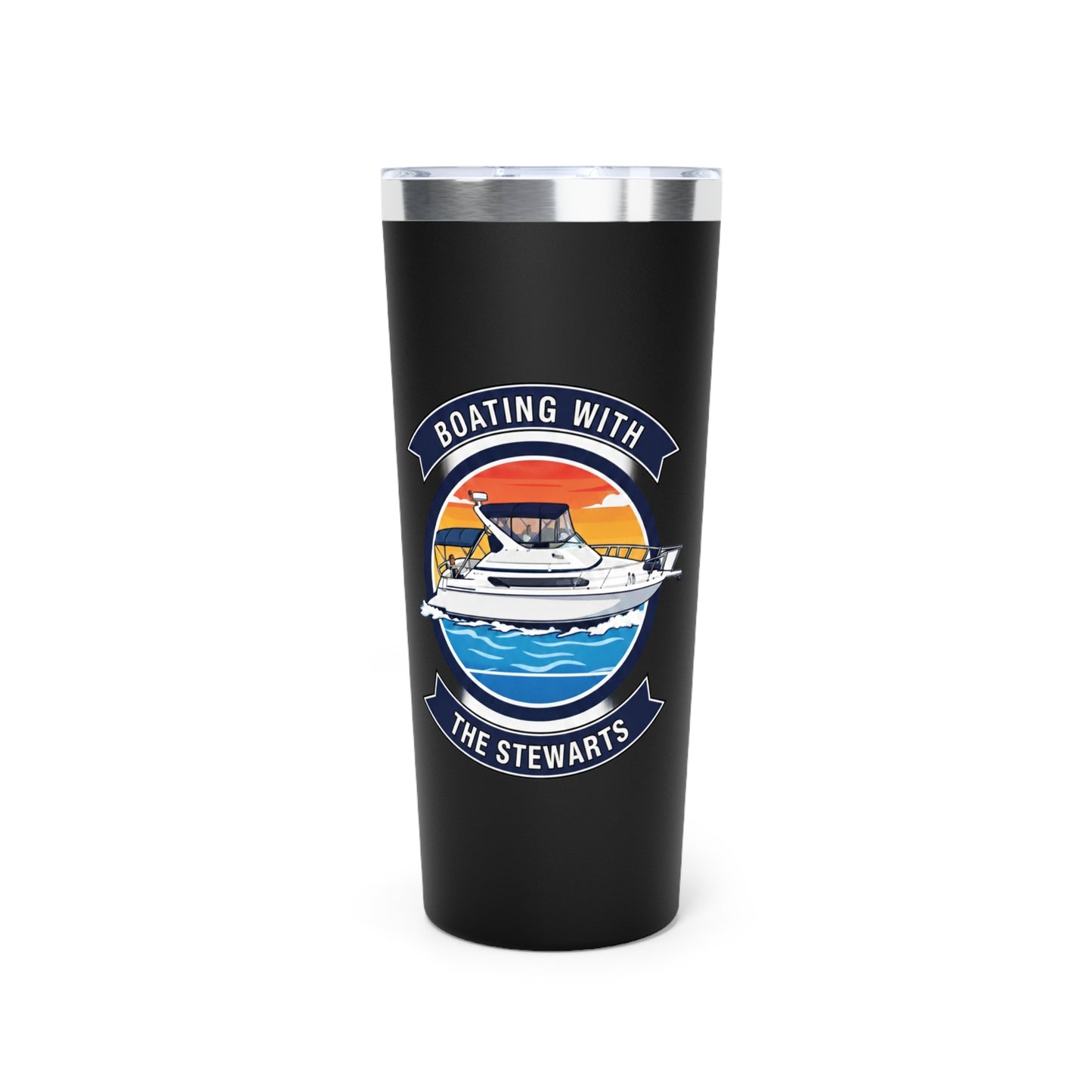 Boating With The Stewarts 22oz Insulated Tumbler — Personalized Boat Lover Travel Mug