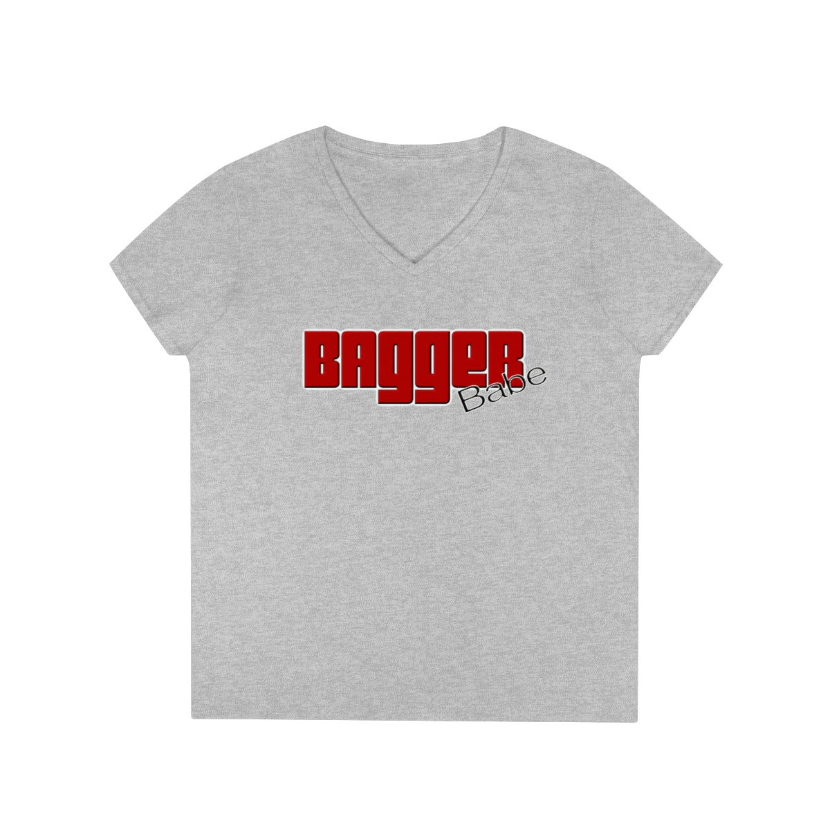Ladies' V-Neck Bagger Babe T-Shirt (Red Letters)