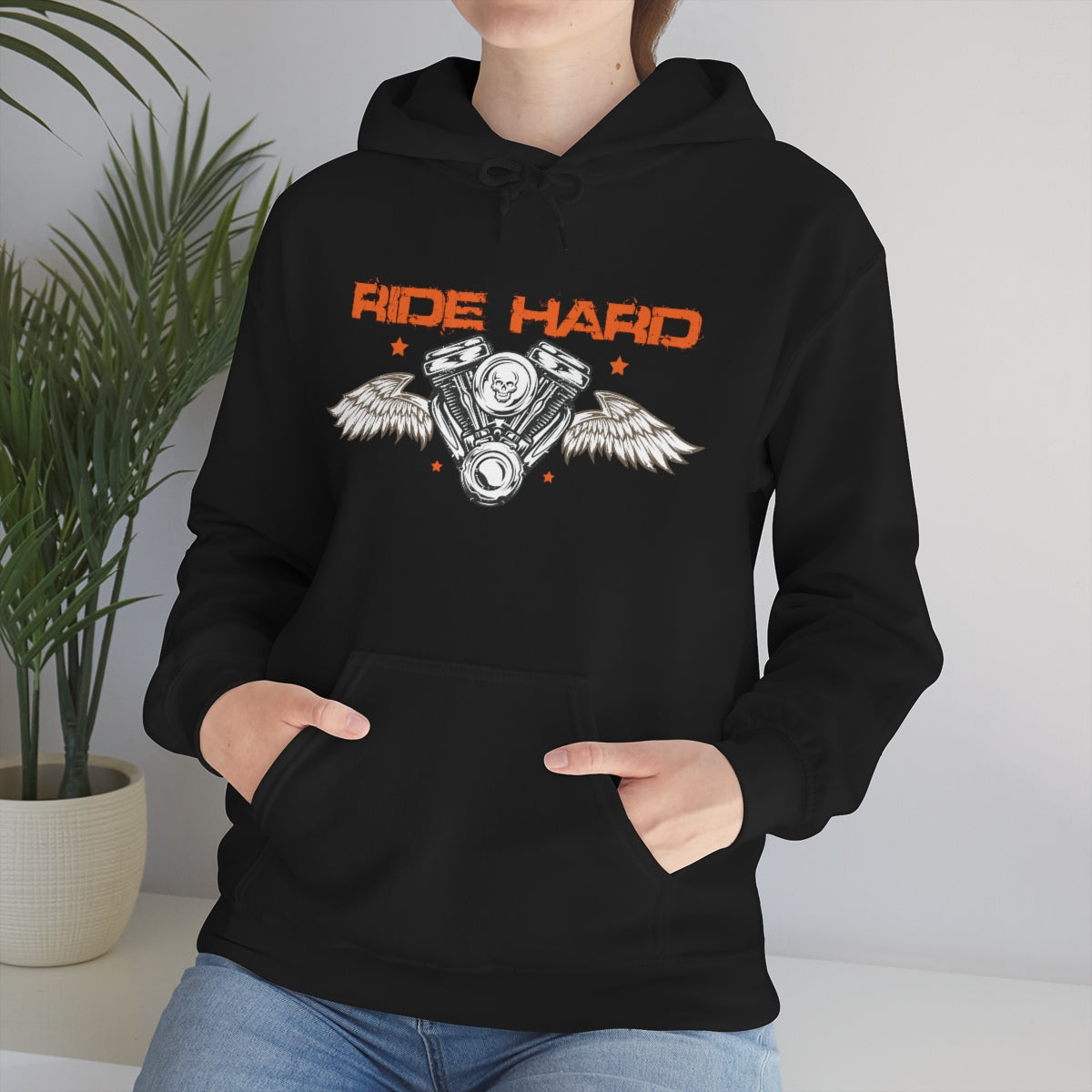 Ride Hard (Orange Letters) Unisex Heavy Blend™ Hooded Sweatshirt
