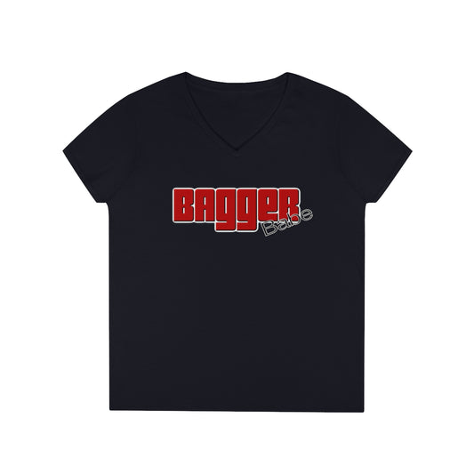 Ladies' V-Neck Bagger Babe T-Shirt (Red Letters)